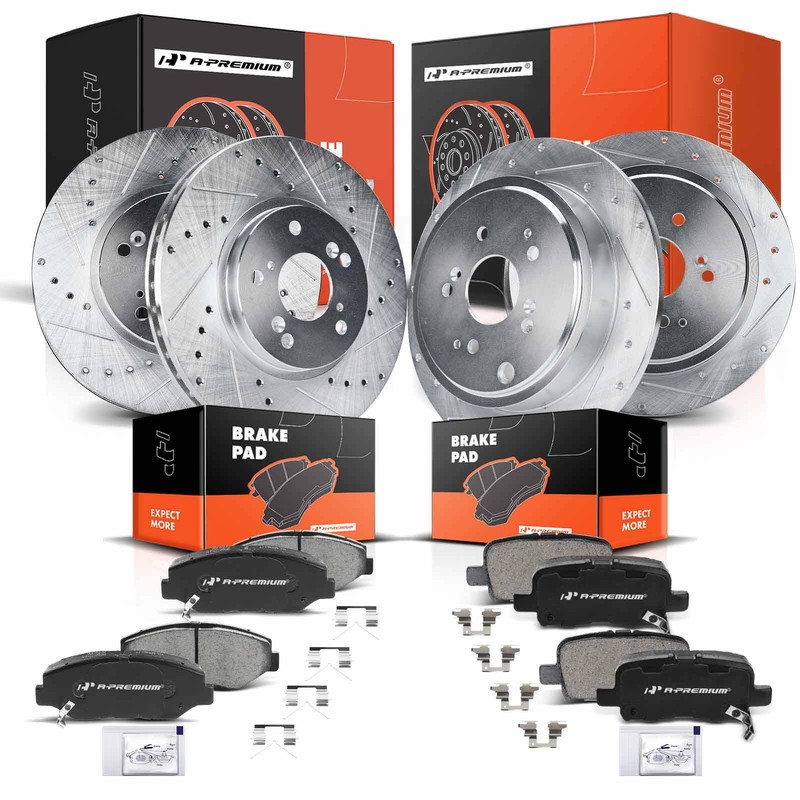 Front & Rear L&R Disc Rotors & Ceramic Brake Pads for Honda Pilot 2003 2004-2008