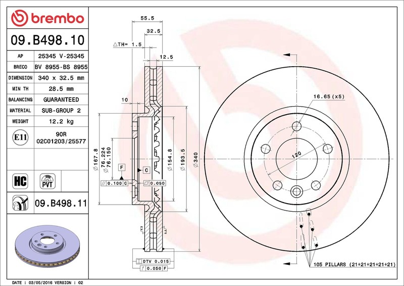 Brake Disc Single Vented fits VW MULTIVAN Mk5 2.0 Front 09 to 15 340mm New gallery