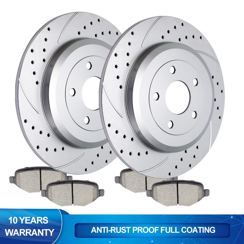 330mm Rear Drilled Discs Rotors + Brake Pads for Ford Taurus Explorer Flex MKT