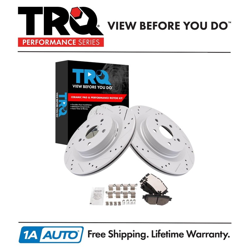 TRQ Performance Rear Brake Pad & Rotor Kit Ceramic Premium G-Coated Fits Toyota