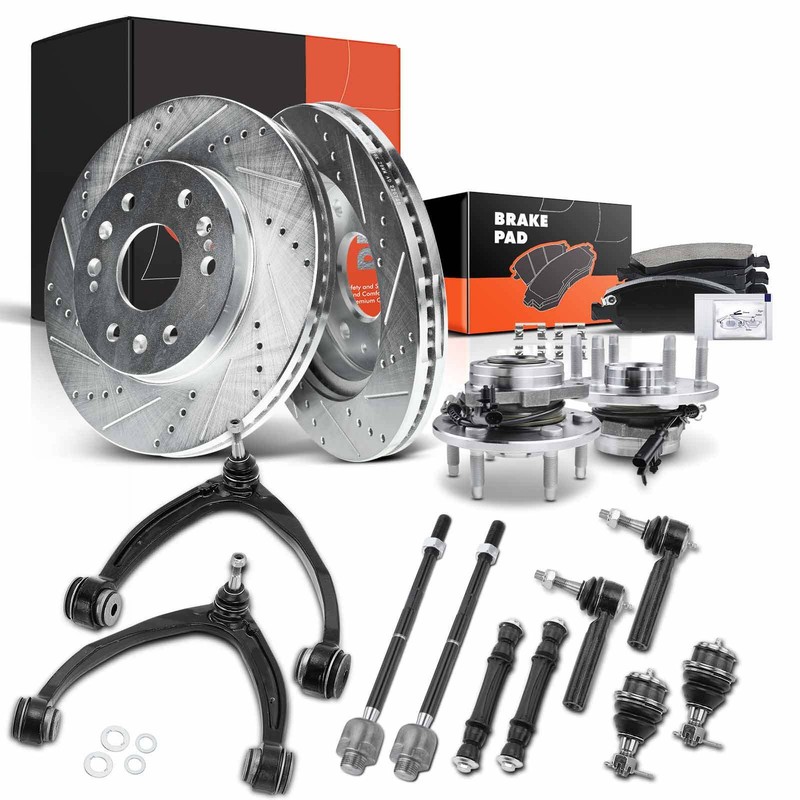 18x Drilled Brake Rotor Pads Control Arm Wheel Hub for Chevy GMC Cadillac Front