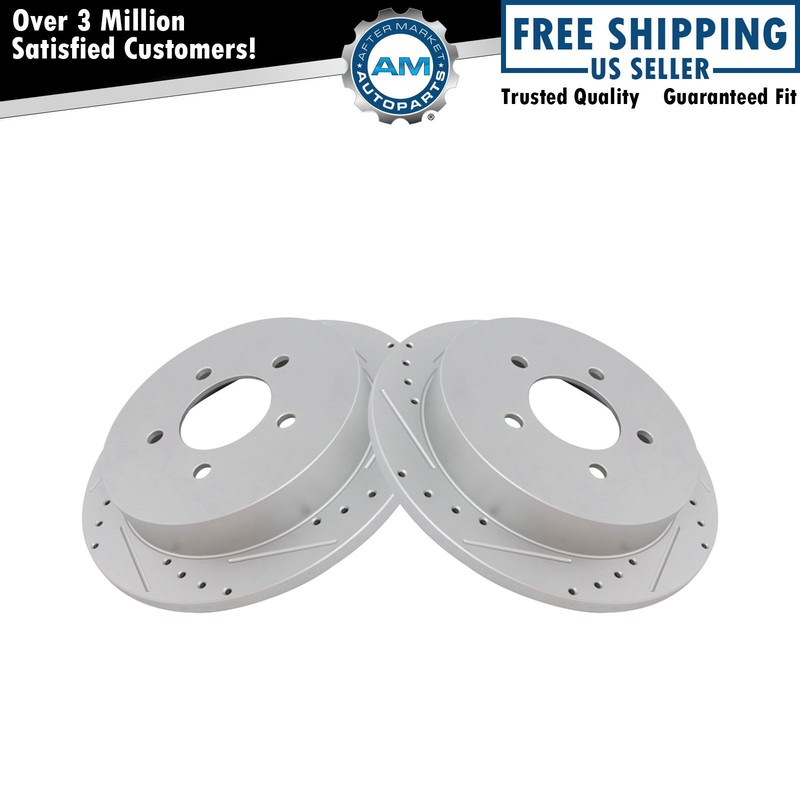 Performance Drilled Slotted Rear G-Coated Brake Rotor Pair for Ford