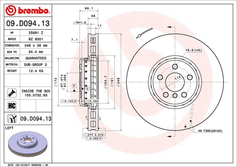 Front Driver Side Disc Brake Rotor for 330e, 330e xDrive, 330i+More (09.D094.13) gallery