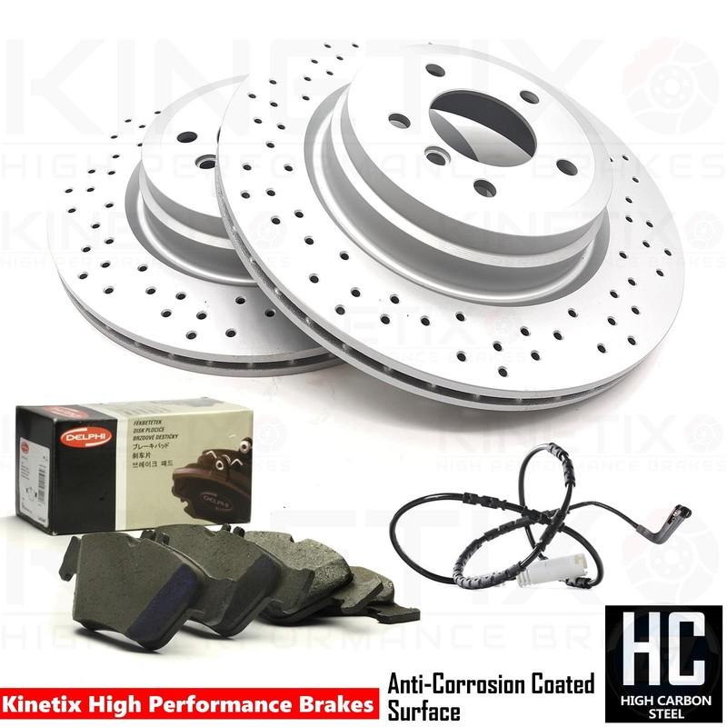 FOR BMW 335d 335i M SPORT CROSS DRILLED REAR BRAKE DISCS DELPHI PADS SENSOR 336m
