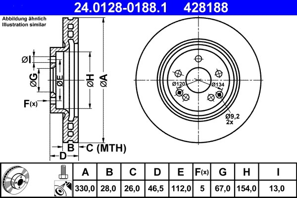 ATE 24.0128-0188.1 Brake Disc for Mercedes-Benz