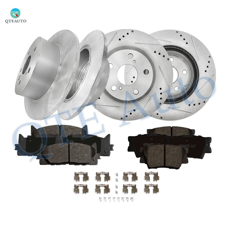 Front-Rear Drilled Disc Brake Rotors-Ceramic Brake Pad For 2007-2012 Lexus ES350