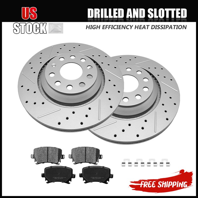 Rear Brake Disc Rotors & Ceramic Pads For Volkswagen Golf CC GTI Passat
