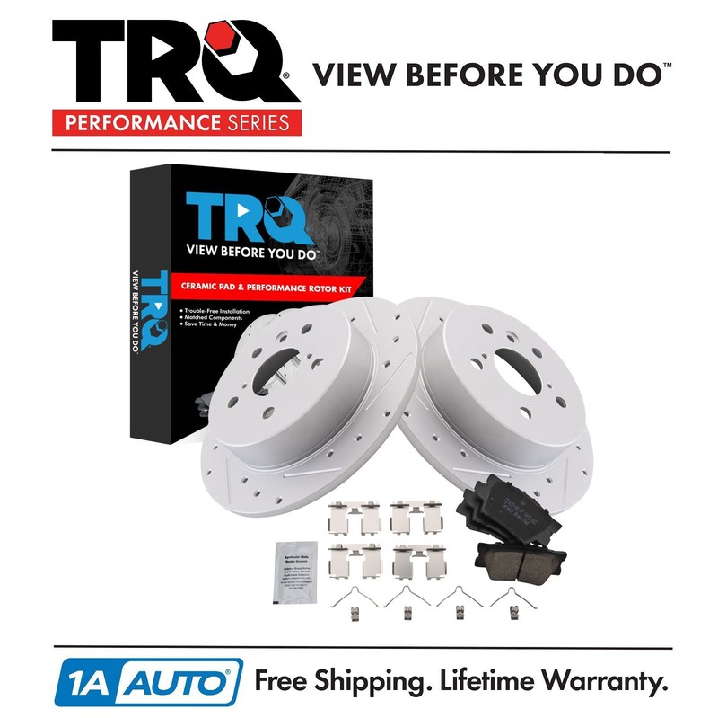 TRQ Performance Rear Brake Pad & Rotor Kit Ceramic Premium G-Coated Fits Toyota