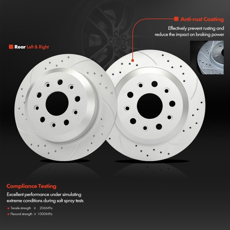 2x Rear Driver & Passenger Drilled Brake Rotors for for Jeep Wrangler 2018-2021 gallery