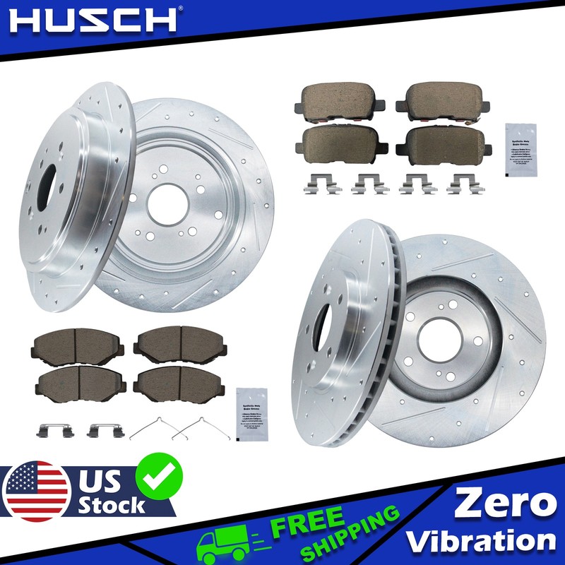 Front Rear DRILLED Rotors Pads Kit for 2003 2004 2005 2006 2007 2008 Honda Pilot