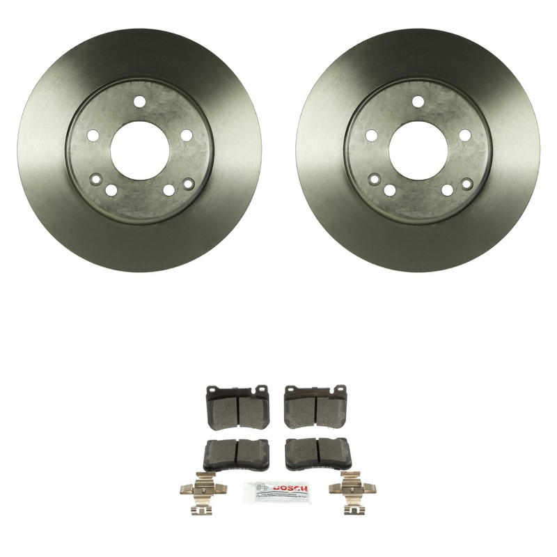 Bosch Front Quietcast Rotors Blue Semi-Met Disc Brake Pad Kit For W203 C230 C240