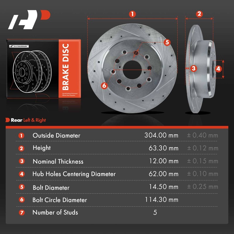 A-Premium Rear Drilled Brake Rotors for Lexus IS300 2001-2005 GS300 1998-2005 gallery