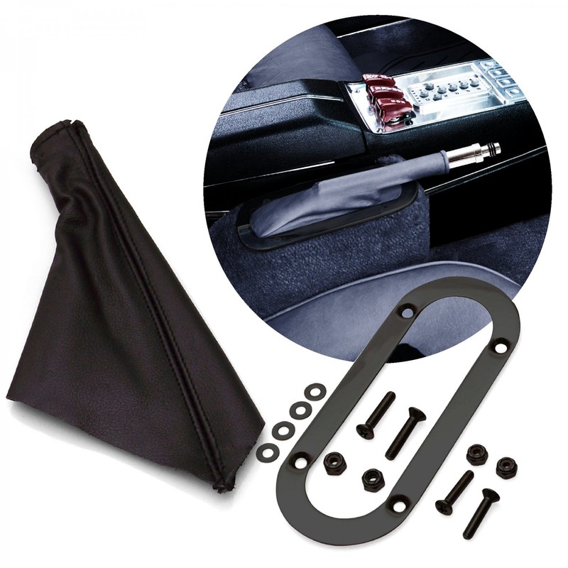 Black Horizontal Shift or Emergency Brake Boot with Black Oval Beauty Trim Ring