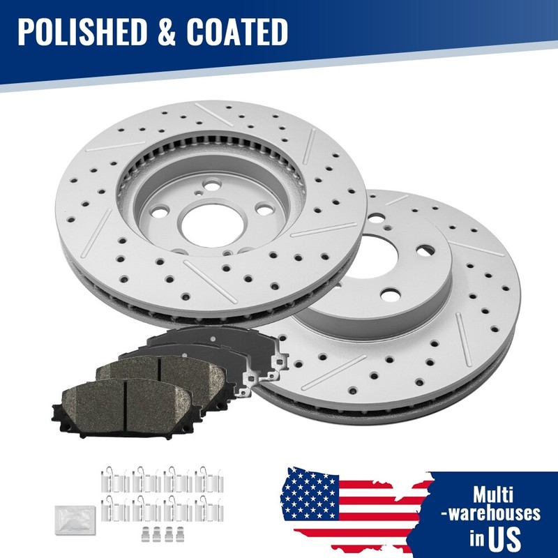 Front Drilled Disc Rotors+Brake Pads for Toyota Prius 2010-2015 Lexus CT200H