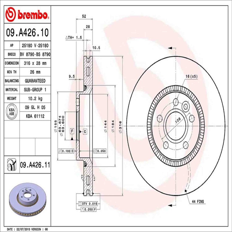 Front Rotor Fits 2008-2015 Land Rover LR2 09.A426.11 gallery