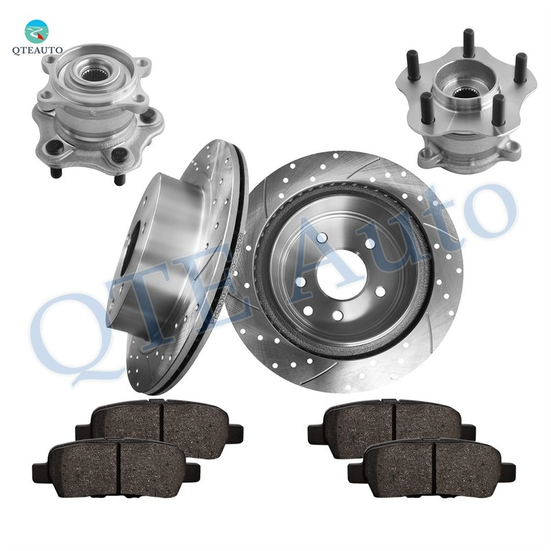 8 Rear 292mm Drilled Brake Rotors-Brake Pad-Wheel Hub For 2008-2013 Nissan Rogue