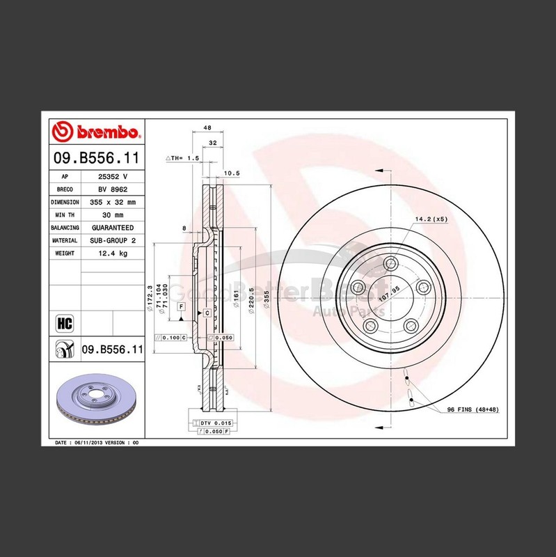 One New Brembo Disc Brake Rotor Front 09B55611 for Jaguar gallery