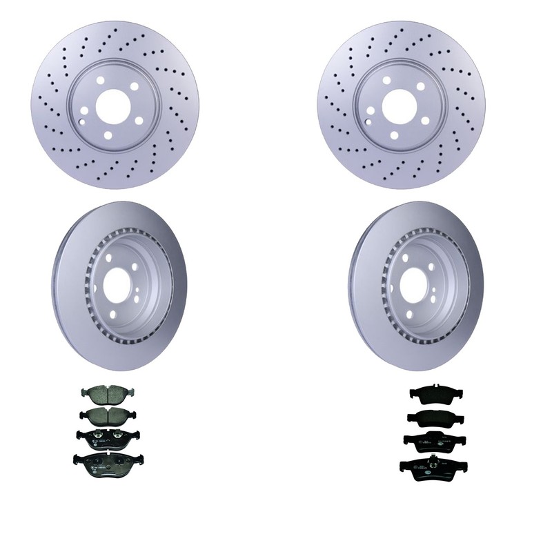 Hella Front and Rear Rotors Low-Met Disc Brake Pad Kit For W220 S430 S500 4Matic