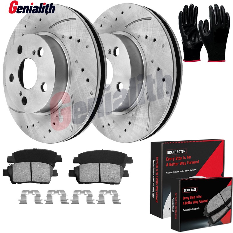Front Drilled Disc Brake rotors Ceramic Brake Pads for 2004-2009 Toyota Prius