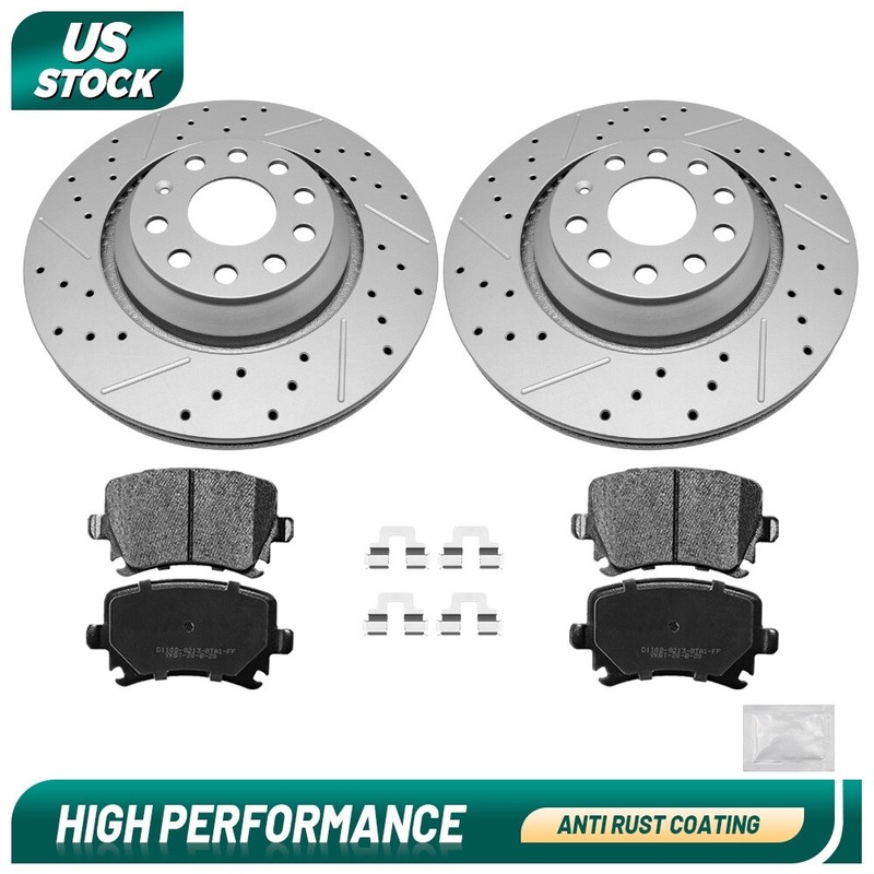 Rear Drilled Brake Rotors+Ceramic Pads For Volkswagen VW GTI Golf R Passat CC