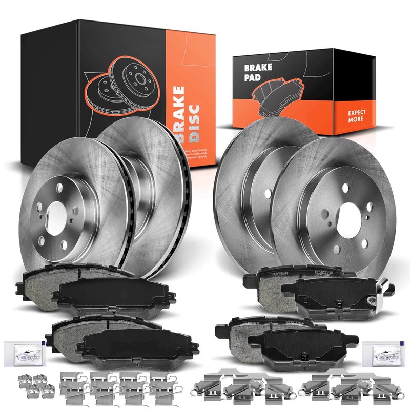 Front & Rear Disc Brake Rotors and Ceramic Brake Pads for Pontiac Vibe Toyota