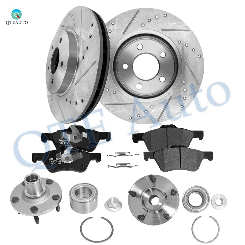 8 Front 303mm Drilled Brake Rotors-Brake Pad-Wheel Hub For 2005-2012 Ford Escape