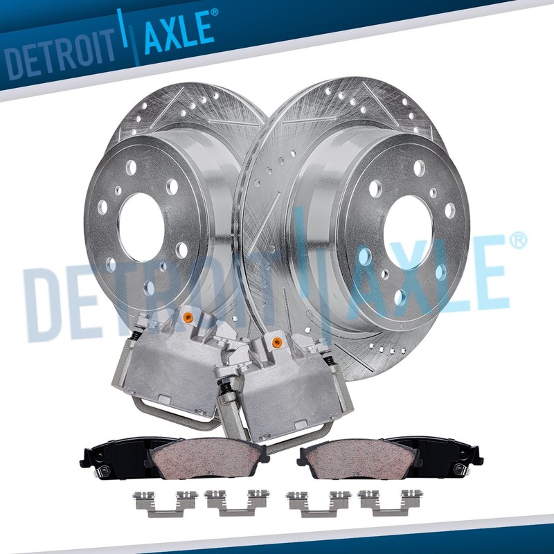 Rear Drilled Rotor +Brake Caliper &Brake Pads for Tahoe Sierra 1500 Escalade ESV