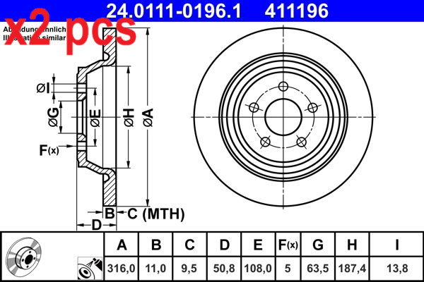 X2 PCS L&R SIDES BRAKE DISC 24.0111-0196.1