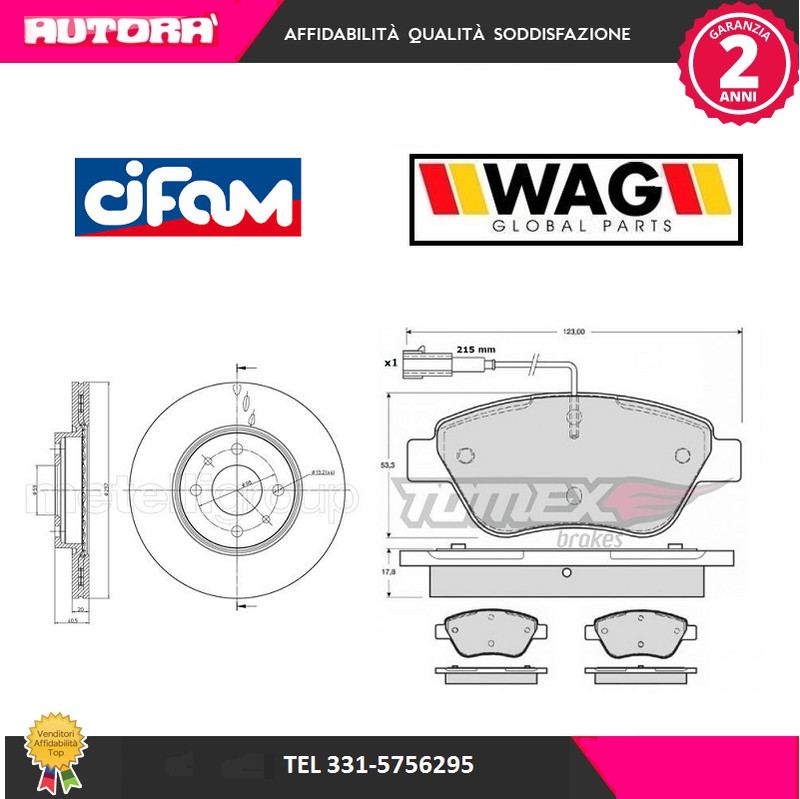 KIT86 pair of brake disc + front brake pad kit (WAG-CIFAM BRAND)..