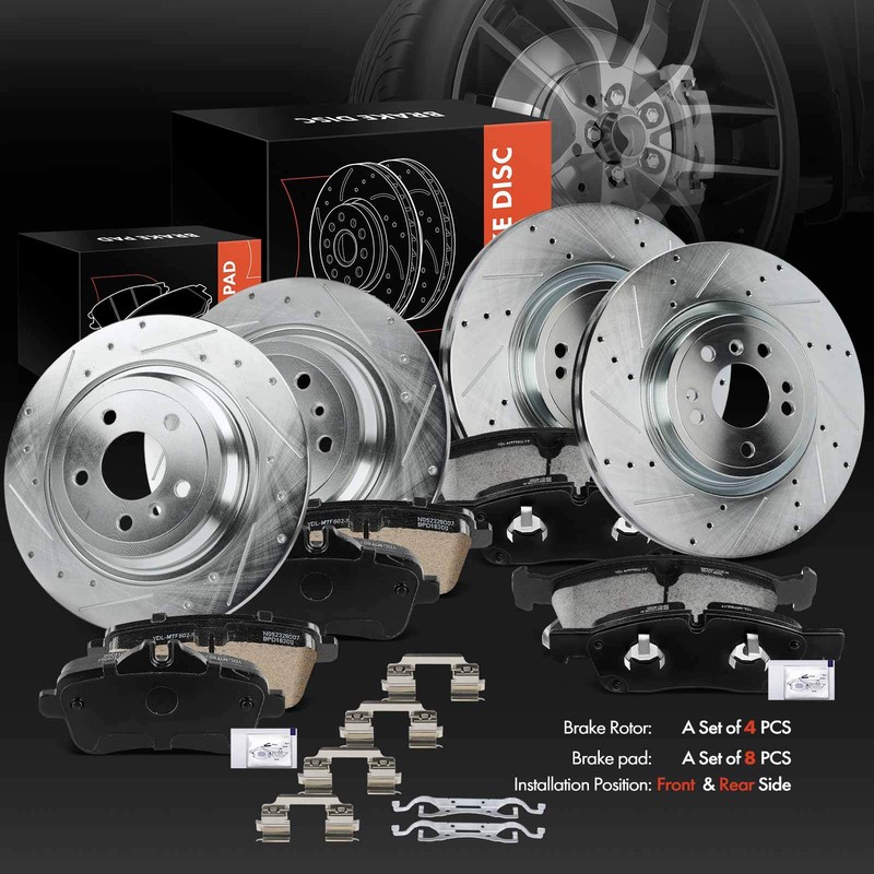 12Pcs Front & Rear Drilled Brake Rotors & Ceramic Pads for Mercedes-Benz GLE300d gallery