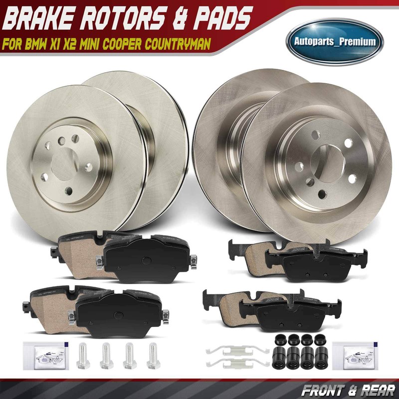 12x Front & Rear Disc Brake Rotors & Ceramic Brake Pads for BMW X1 16-22 X2 Mini