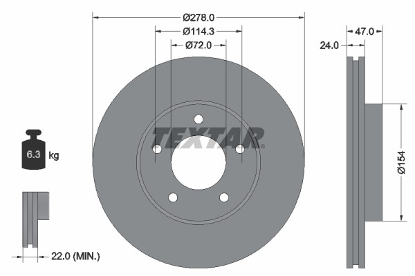 Textar 92146503 Brake Disc for Ford, Ford Australia, Ford USA, Mazda, Mercury