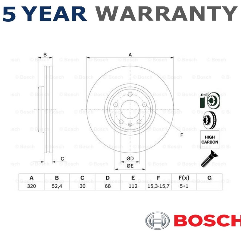 Bosch Front Brake Disc Fits Audi A4 2007-2011 A5 2007-2011 Q5 2008-2011 gallery