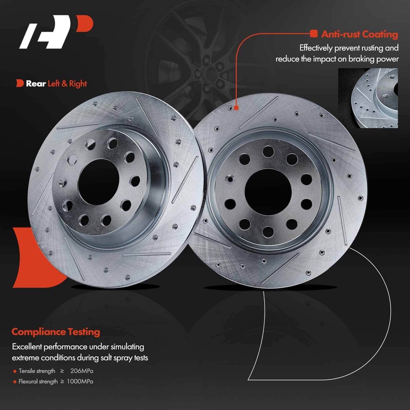 A-Premium Rear Side Drilled Brake Rotors for VW Passat Jetta Tiguan Audi A3 Q3 gallery
