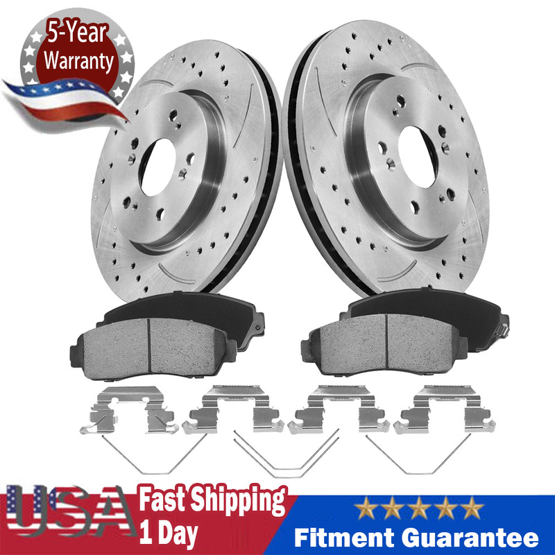 Front Drilled Brake Rotors + Ceramic Pads for Acura RDX Honda Accord Crosstour