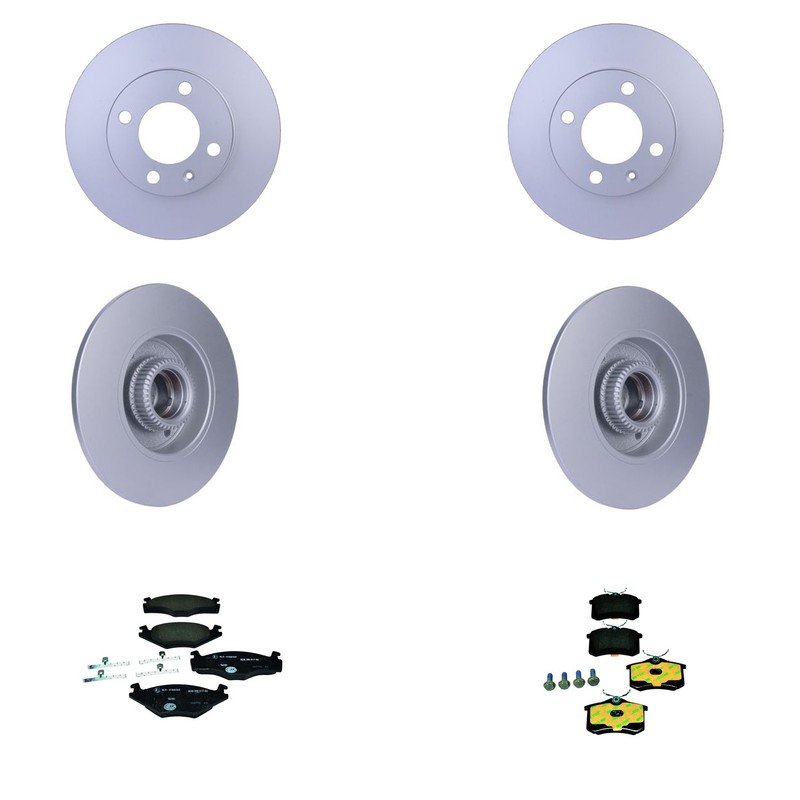 Hella Front Rear Rotors Low-Met Disc Brake Pad Kit For Golf 1985-92 Jetta 87-89