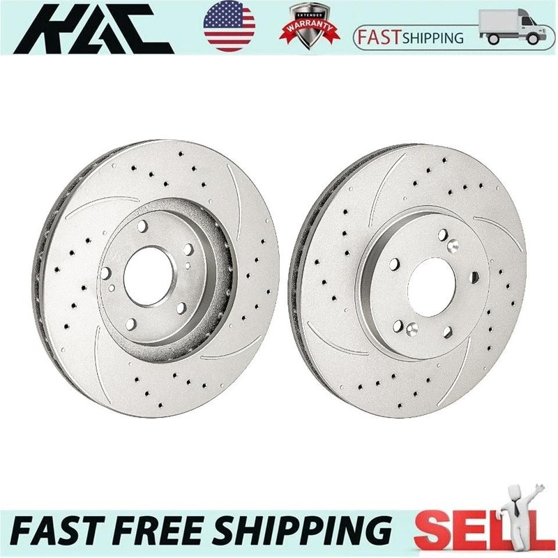 Set of 2 Front Drilled Slotted Disc Brake Rotors For 2008-2009 Honda Accord 2.4L