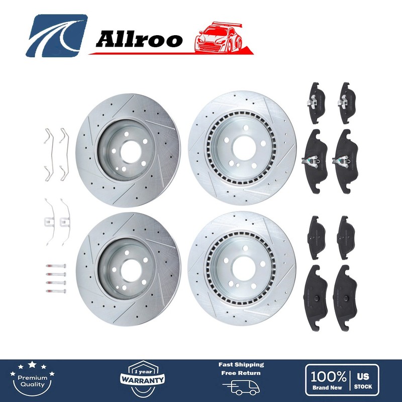 Front & Rear Drilled Brake Rotor + Brake Pad For Mercedes-Benz E350 2010-2014
