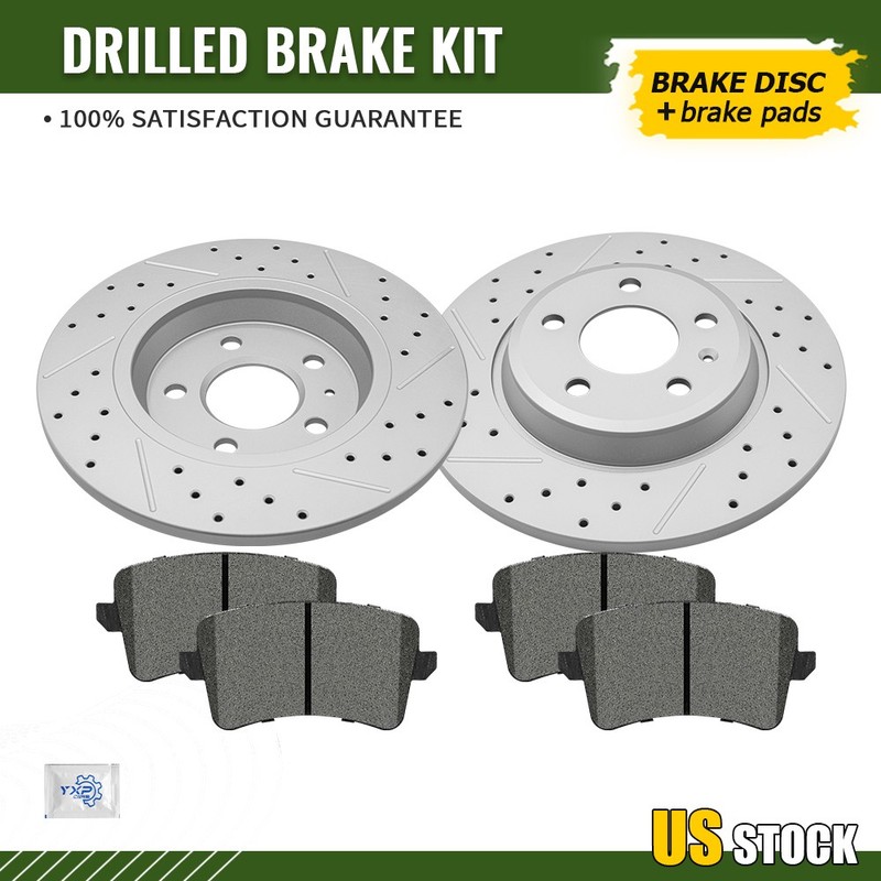Rear Drilled Disc Rotors And Ceramic Pads for Audi A4 A5 Quattro Allroad Q5