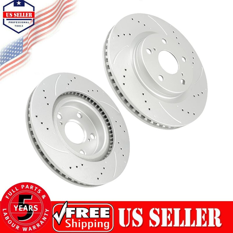 2PC Front Drilled Slotted Rotors For 2007-2017 Toyota Camry 2013-2015 RAV4 2.5L