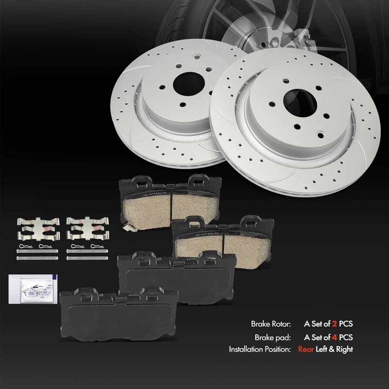Drilled Brake Rotor & Ceramic Brake Pad for INFINITI Q50 2014-2019 Q60 M37 Rear gallery