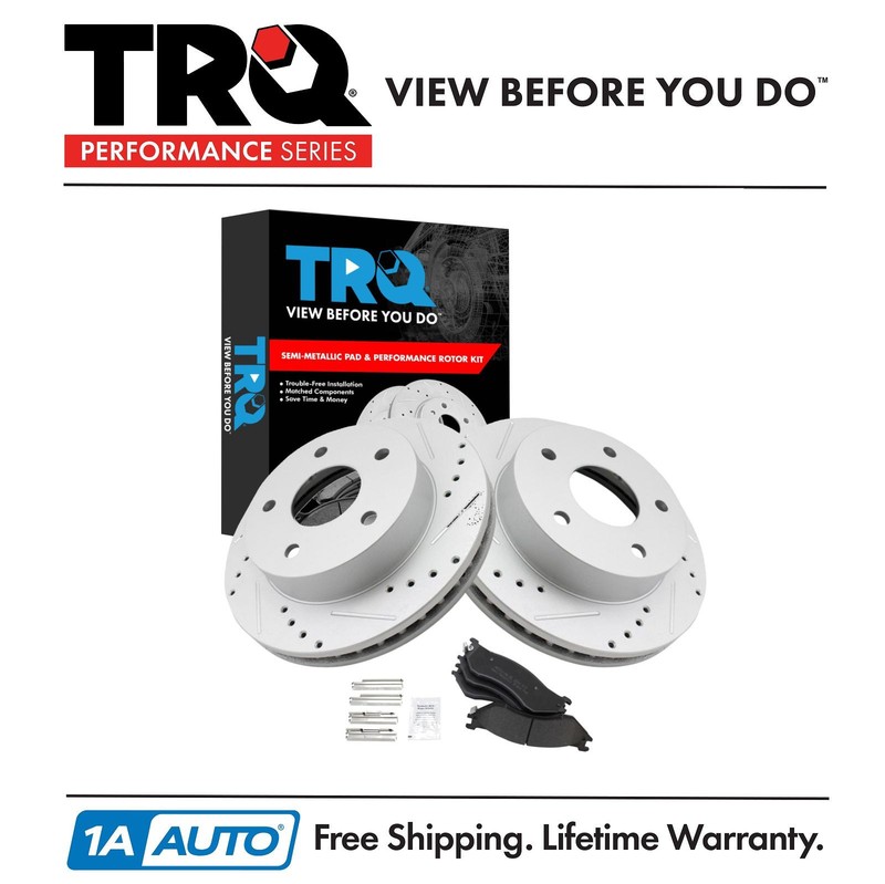 TRQ Front Posi Metallic Brake Pads & Performance Drilled Slotted Rotor Kit