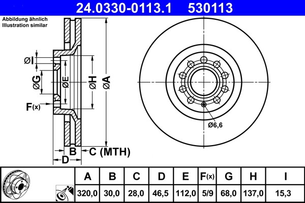 ATE 24.0330-0113.1 Brake Disc for Audi, Seat