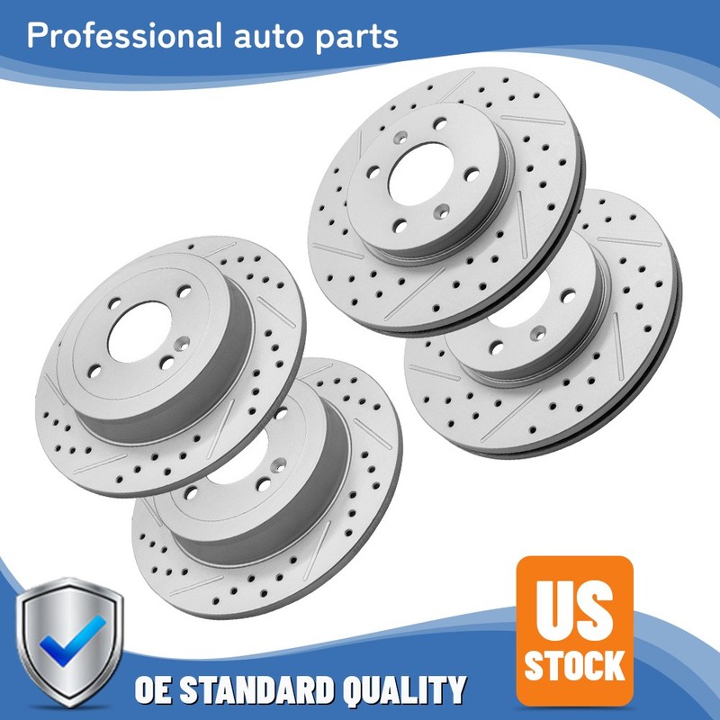 Front & Rear Drilled Slotted Disc Brake Rotors Set For 2012-2017 Accent Kia Rio