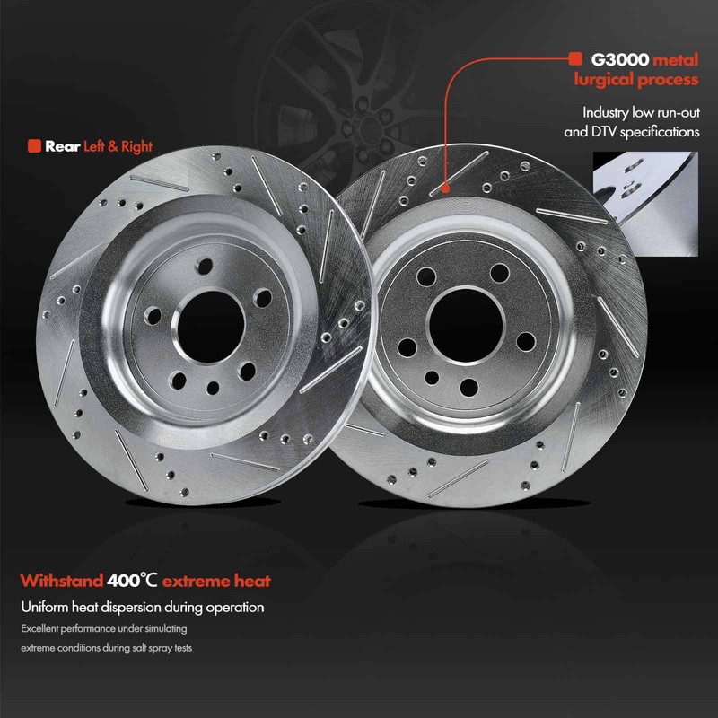 Rear Drilled Brake Rotors & Ceramic Brake Pads for Volvo S60 2011-2018 S80 V60 gallery