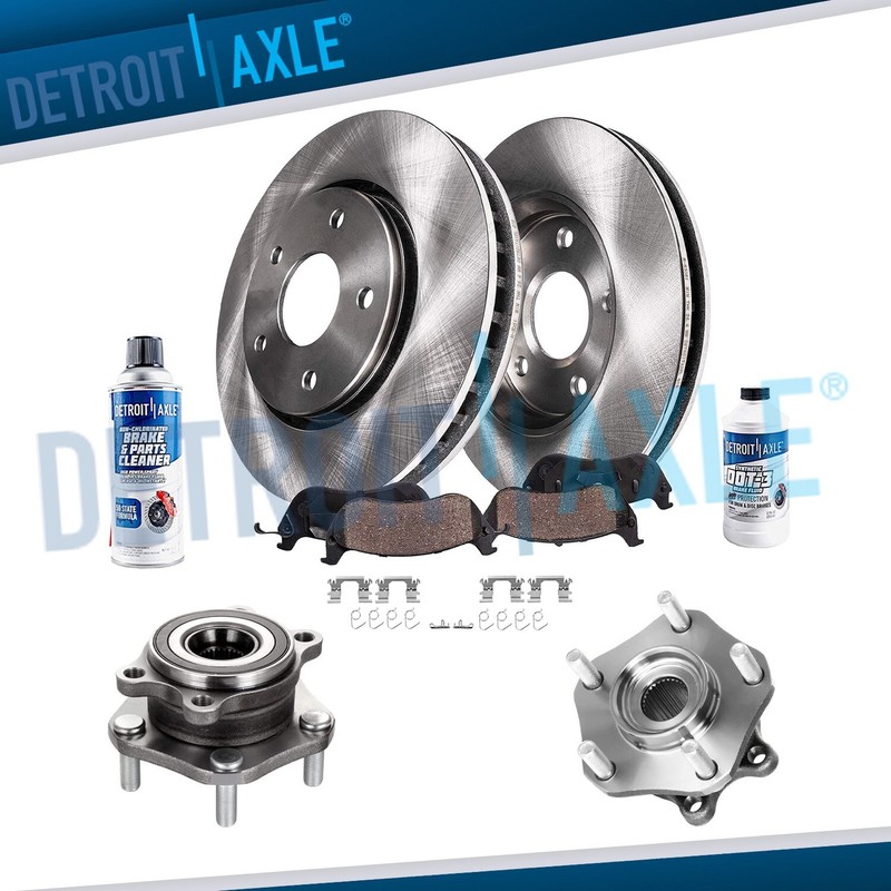 Front Rotors Ceramic Brake Pads + Wheel Hub Bearings for 2018 2019 Nissan Rogue