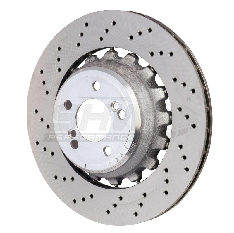 SHW Performance Left Rear Cross-Drilled Brake Rotor for BMW X6 M 2015-2019 gallery