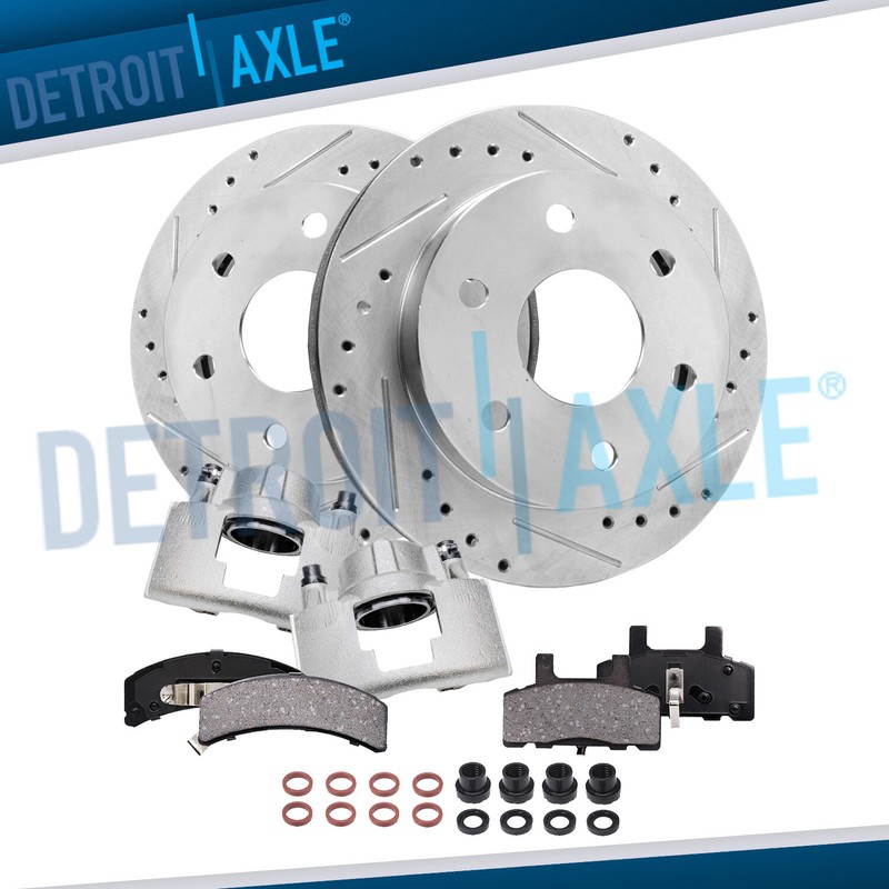 Front Drilled Rotors Calipers Ceramic Brake Pads for Chevy GMC K1500 K2500 Tahoe