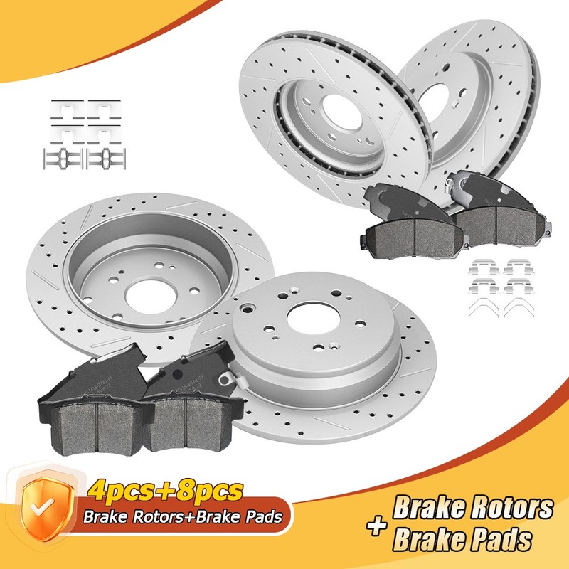 Front+Rear Disc Brake Rotors & Ceramic Pads W/Clips for 2007-2012 Acura RDX AWD
