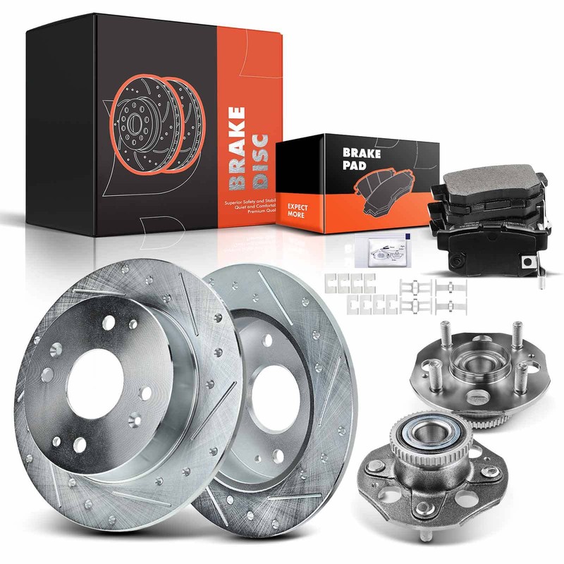 Drilled Rotor & Brake Pad + Wheel Hub & Bearing for Honda Accord 1998-2002 Rear